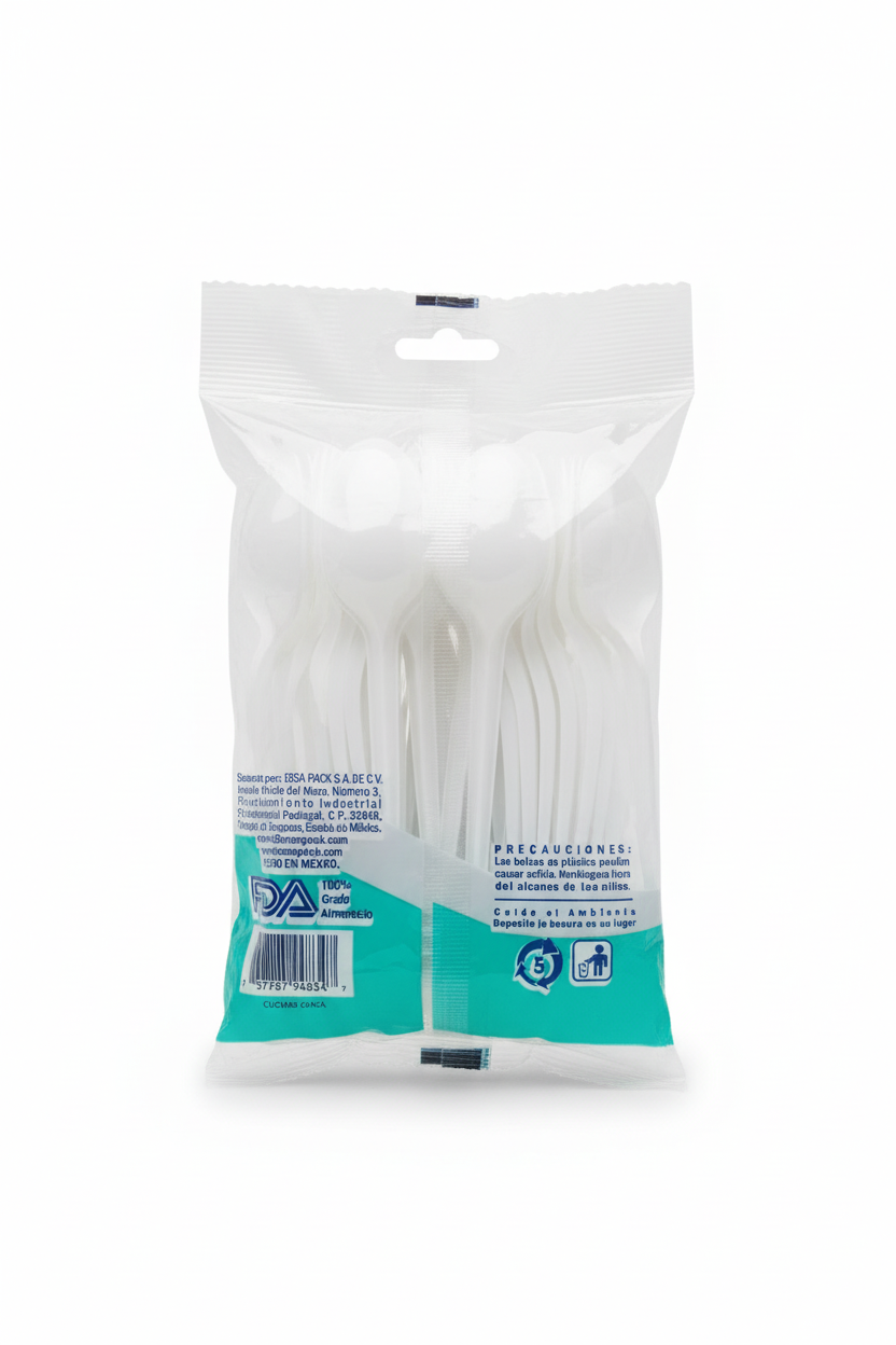 Cucharas Desechables Platino 50 pzas - Parte Trasera