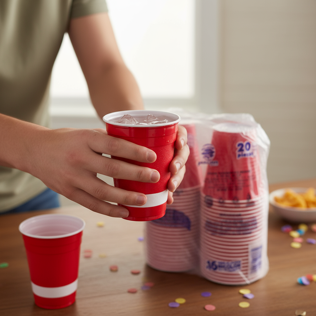 Vaso Jaguar Pactiv rojo en mano