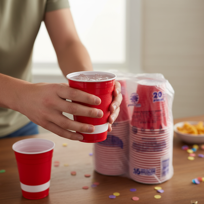 Vaso Jaguar Pactiv rojo en mano
