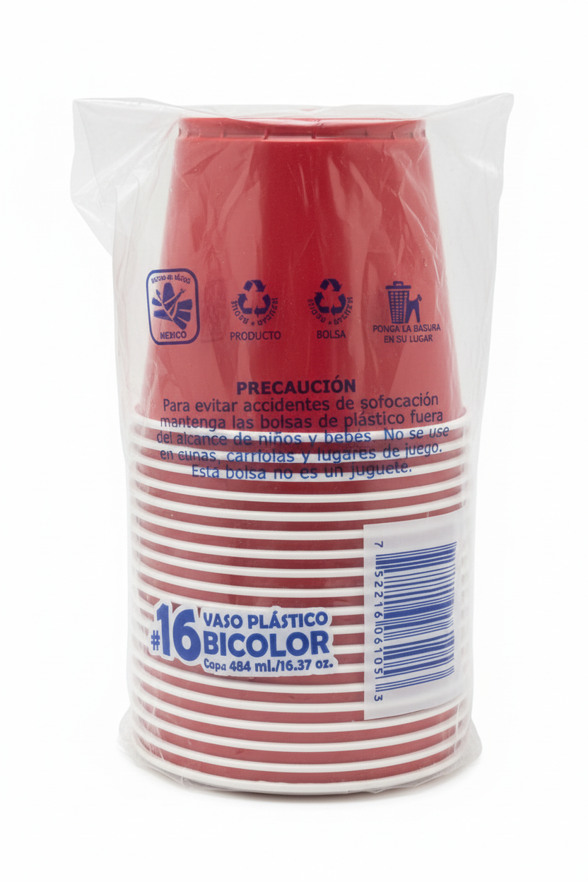 Vasos Bicolor Jaguar #16 - Precauciones y Código de Barras