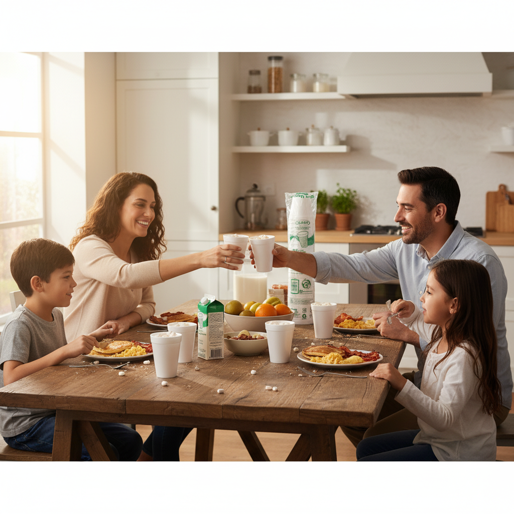 Vasos Eco Unicel desayuno en familia