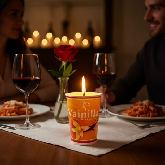 Vela vainilla en cena